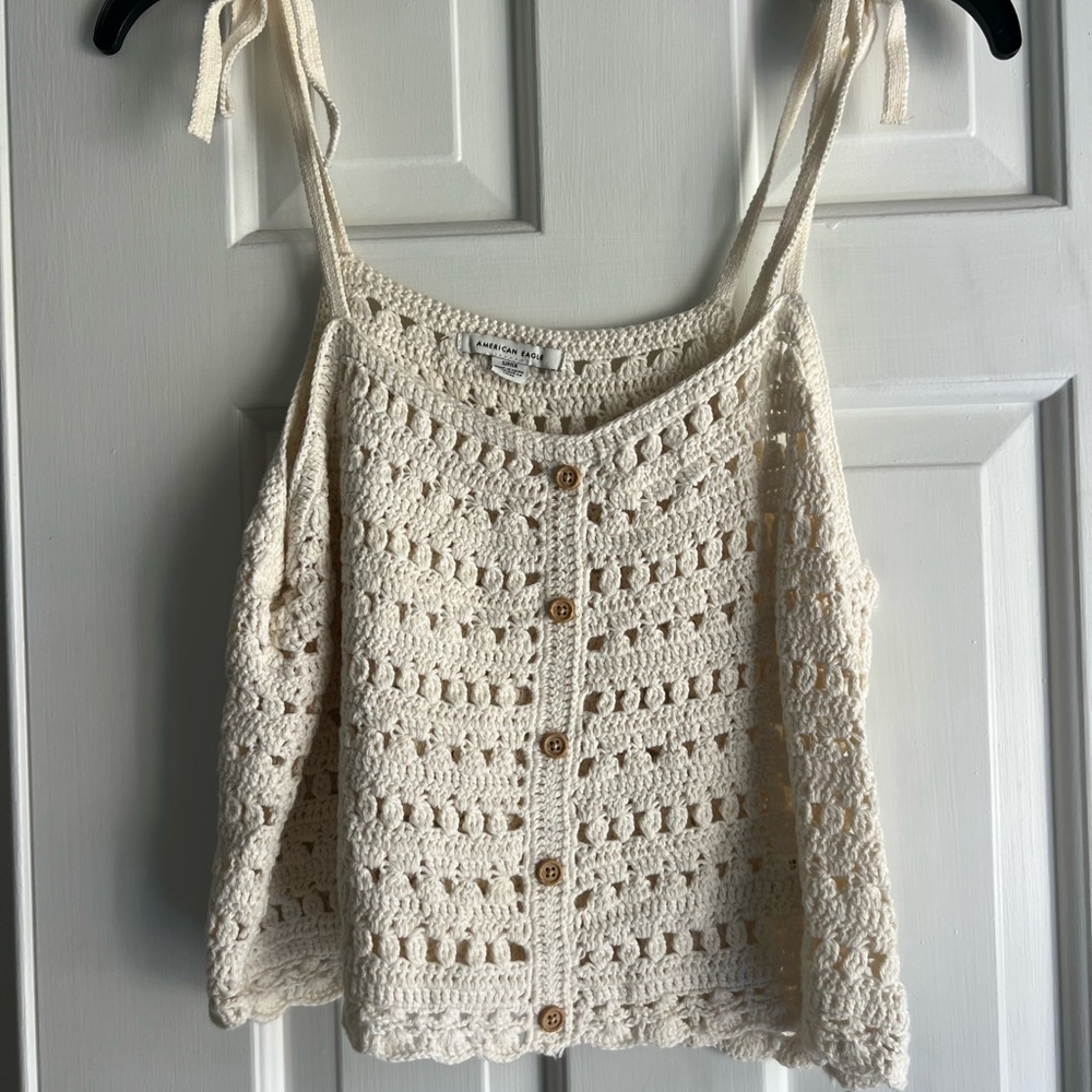 American Eagle Outfitters Cream Crochet Tank Top